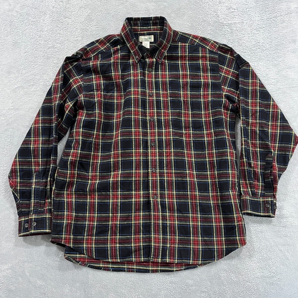 LL Bean Shirt Mens Large Red Scotch Plaid Flannel Button Up Western‎ Preppy